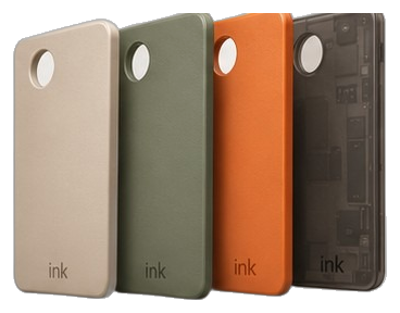 Four magnetic rear faceplates in sand, sage, orange and translucent smoke
